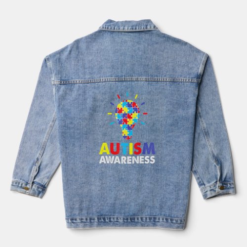 Autism Awareness Month Autistic Multi Colored Puzz Denim Jacket