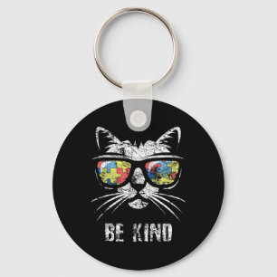 Autism Awareness Month Cat Autism Mom Dad Vintage  Keychain