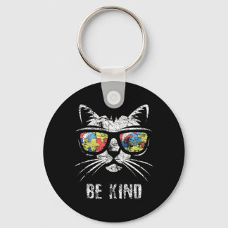 Autism Awareness Month Cat Autism Mom Dad Vintage Keychain
