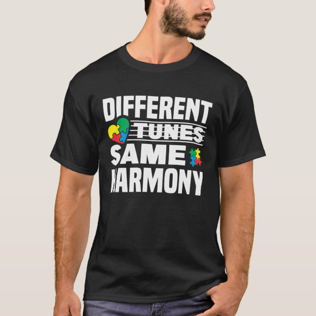 Autism Awareness Month Different Tunes Same Harmon T-Shirt (Front)