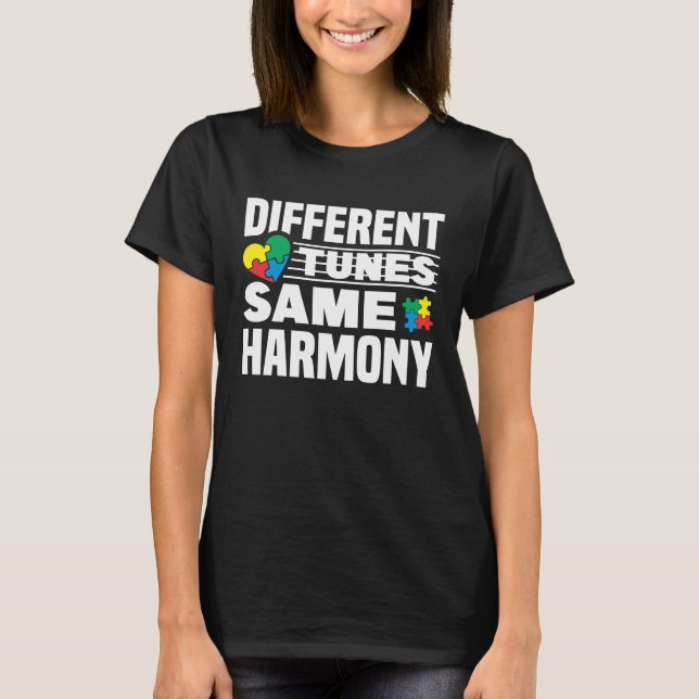 Autism Awareness Month Different Tunes Same Harmon T-Shirt (Front)