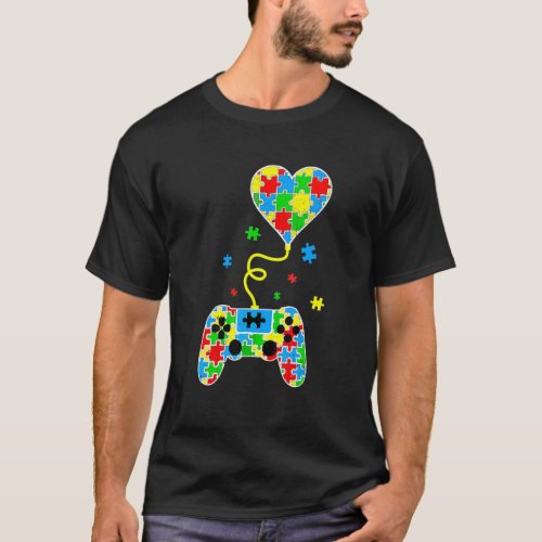 Autism Awareness Month Funny Autism Heart Video Ga T_Shirt