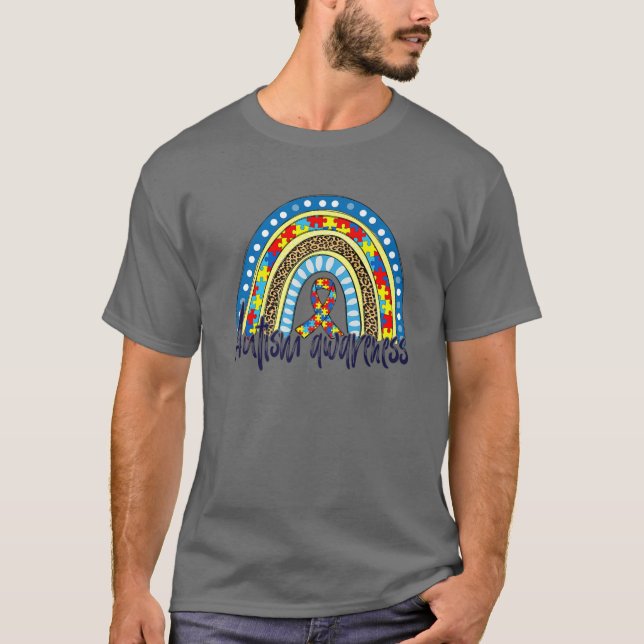 Autism Awareness Month Leopard Rainbow Autism Puzz T-Shirt (Front)