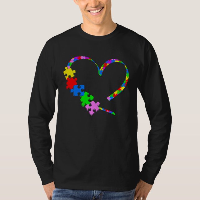 Autism Awareness Month Love Heart Puzzle Support A T-Shirt (Front)
