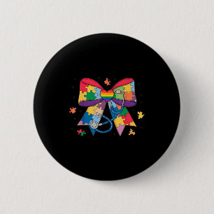 Autism awareness month nurse coquette bow button