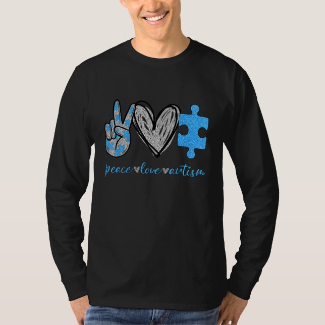 Autism Awareness Month Puzzle Piece Peace Love Aut T-Shirt (Front)