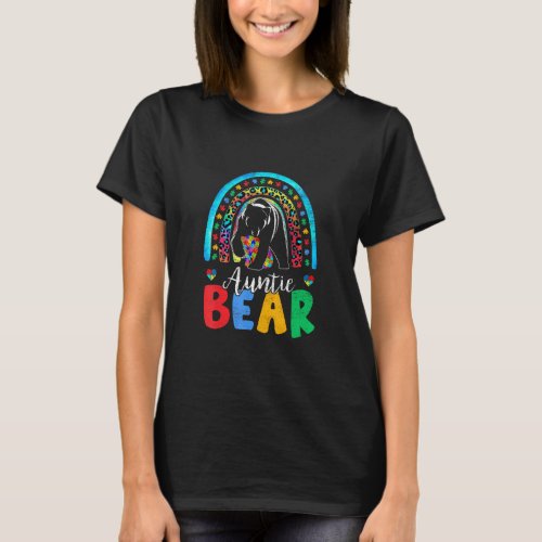 Autism Awareness Month Rainbow Auntie Bear Support T_Shirt
