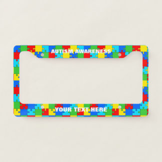 Autism Awareness Month Rainbow Puzzle Custom License Plate Frame