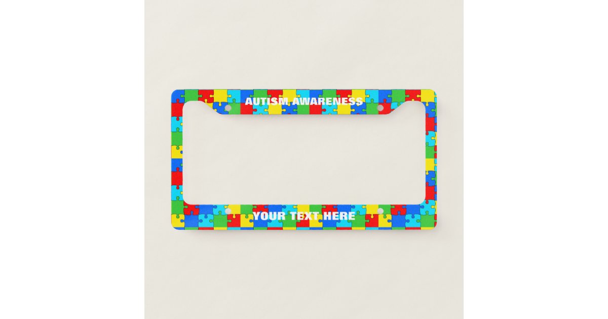Autism Awareness Month Rainbow Puzzle Custom License Plate Frame | Zazzle