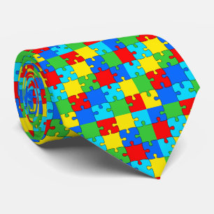 Autism Awareness Month Rainbow Puzzle Neck Tie