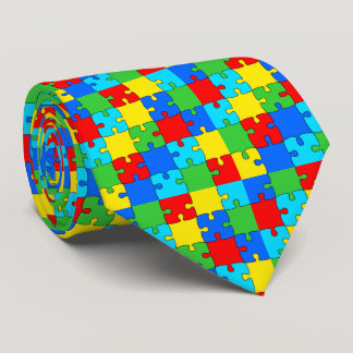 Autism Awareness Month Rainbow Puzzle Neck Tie