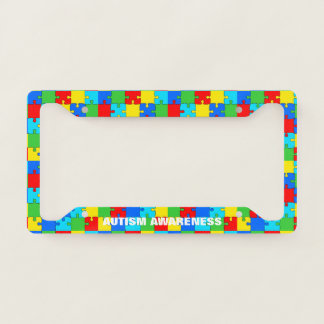 Autism Awareness Month Rainbow Puzzle Pattern License Plate Frame