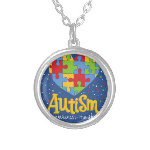 autism awareness month silver plated necklace