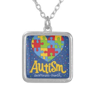 autism awareness month silver plated necklace