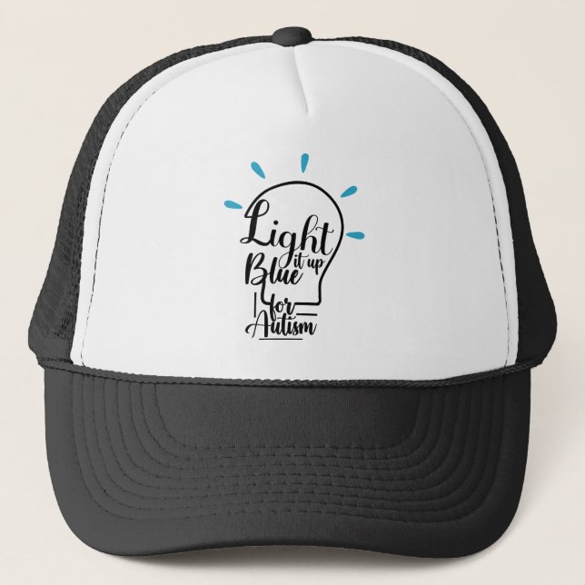 Autism Awareness Month Support Light It Up Blue Trucker Hat (Front)
