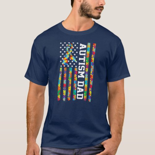 Autism Awareness Month US Flag Puzzle Autism Dad  T_Shirt