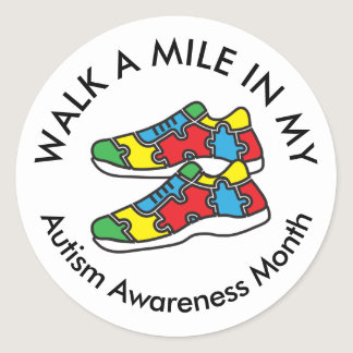 Autism Awareness Month Walk Shoes Classic Round Sticker