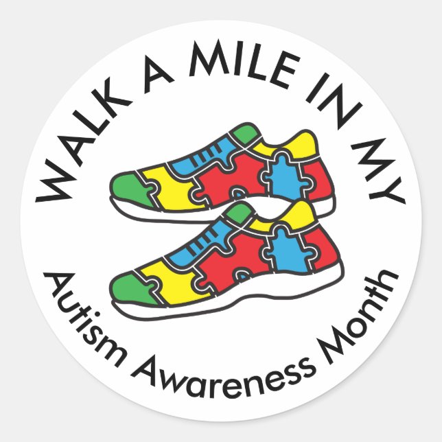 Autism Awareness Month Walk Shoes Classic Round Sticker (Front)