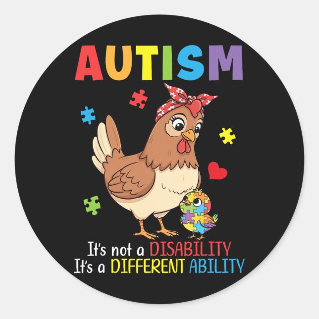 Autism Awareness Mother Chicken Different Ability  Classic Round Sticker (Front)