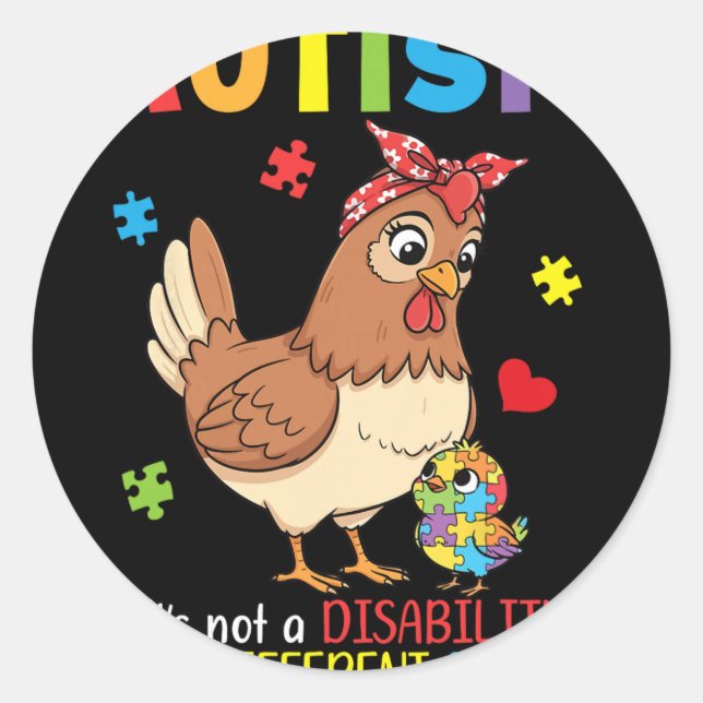 Autism Awareness Mother Chicken Different Ability  Classic Round Sticker (Front)