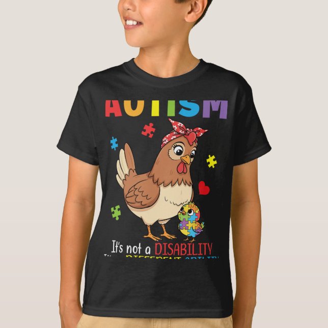 Autism Awareness Mother Chicken Different Ability  T-Shirt (Front)