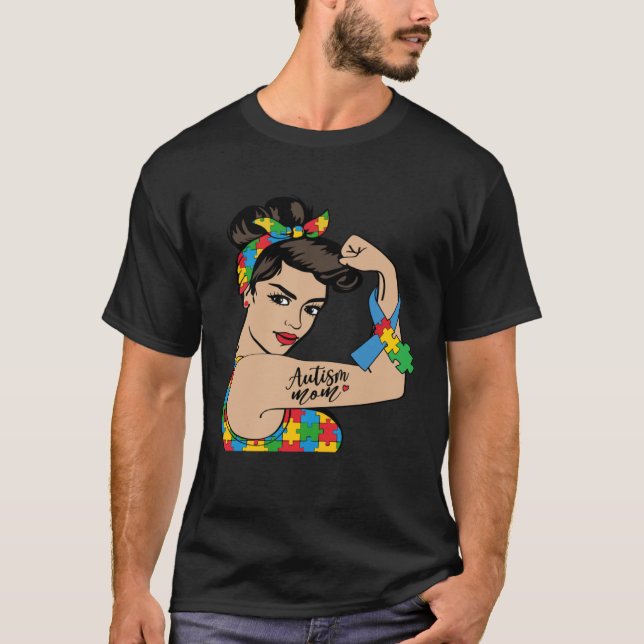 Autism Awareness Mother Mom Autistic Strong Woman  T-Shirt (Front)