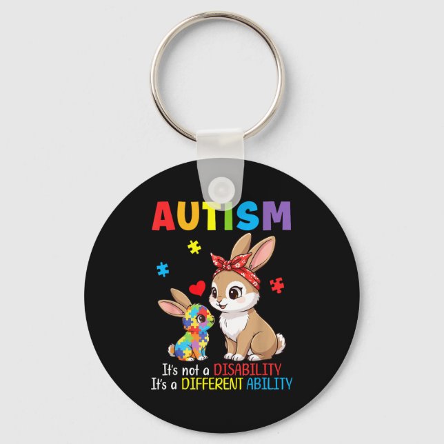 Autism Awareness Mother Rabbit Different Ability S Keychain (Front)