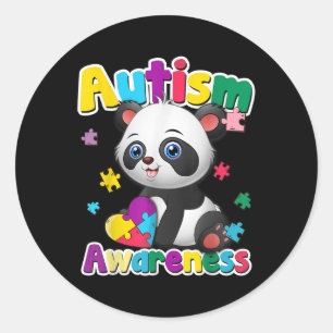 Autism Awareness Panda Puzzle Pieces Colors Gift  Classic Round Sticker