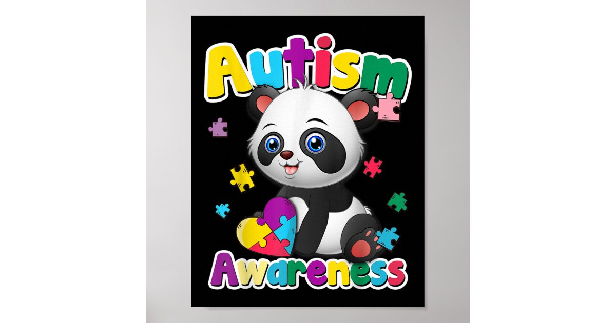 Autism Awareness Panda Puzzle Pieces Colors Gift Poster | Zazzle