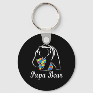 Autism Awareness Papa Bear Support Autistic Adults Keychain