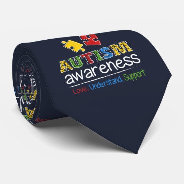 Autism Awareness Pattern Puzzles Red Yellow Blue Neck Tie