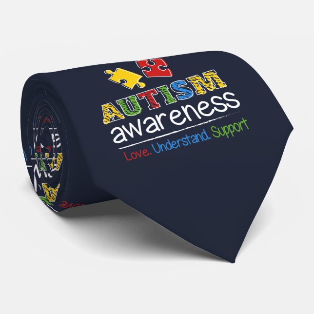 Autism Awareness Pattern Puzzles Red Yellow Blue Neck Tie (Rolled)