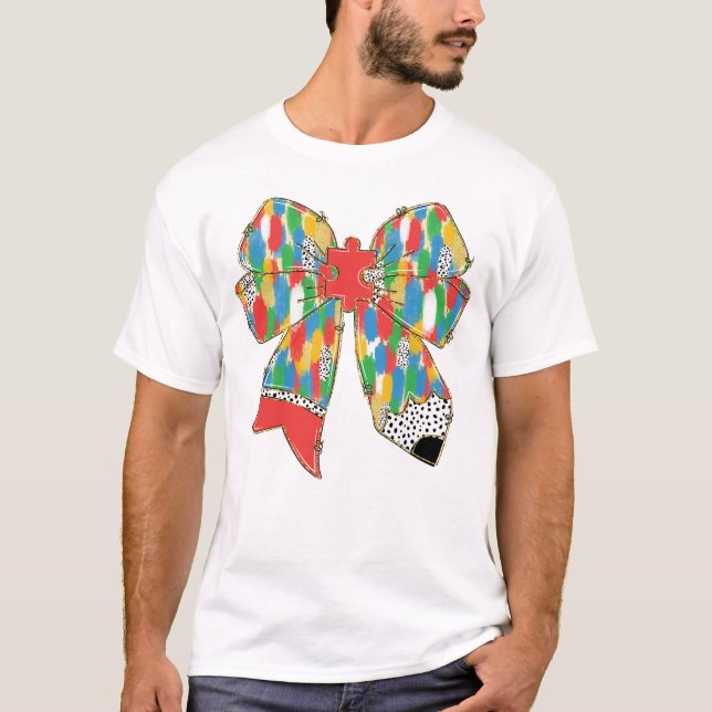 Autism Awareness Pencil Bow T-Shirt (Front)