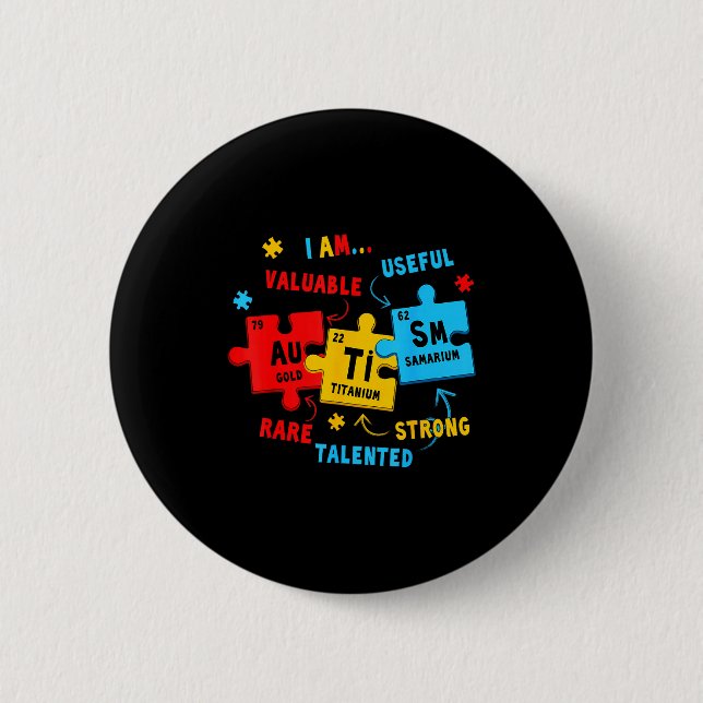 Autism Awareness Periodic Table Elements Funny Men Button (Front)