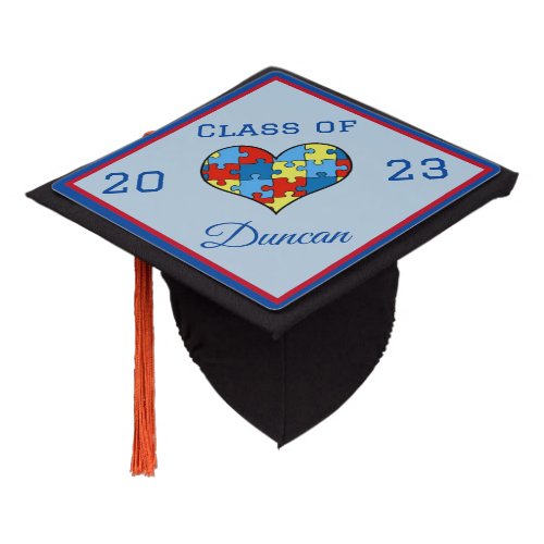 Autism Awareness Personalized Name and Class Graduation Cap Topper