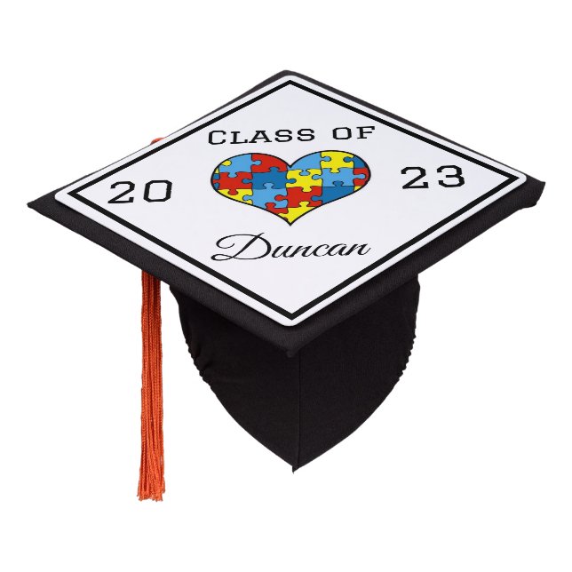 Autism Awareness Personalized Name and Class Graduation Cap Topper (Angled)