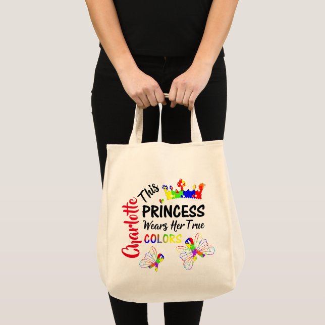 Autism Awareness Personalized Princess Super Cute Tote Bag (Front (Product))
