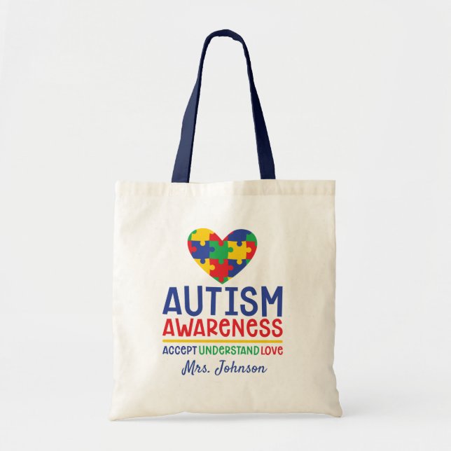 Autism Awareness Personalized Teacher Tote Bag (Front)