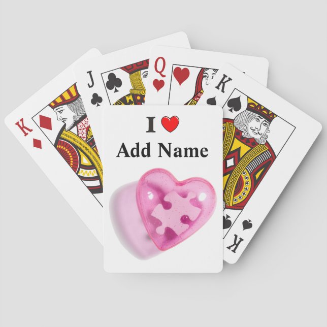 Autism Awareness Pink Heart Customize Poker Cards (Back)