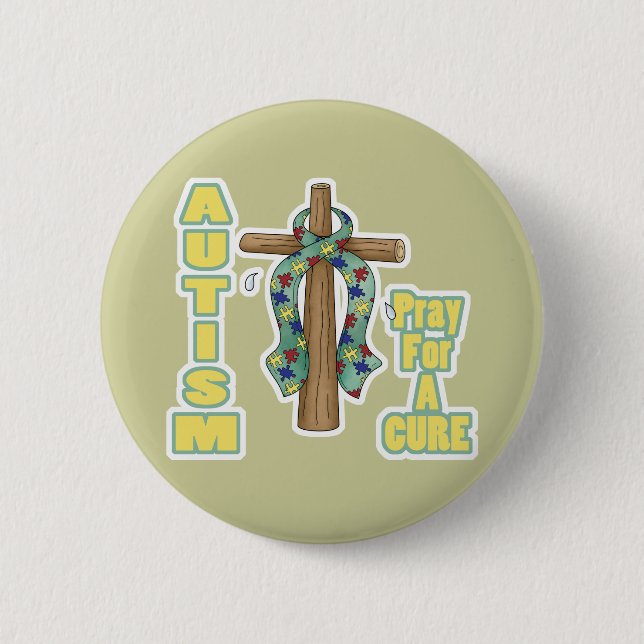 Autism Awareness-Pray for a Cure Pinback Button (Front)