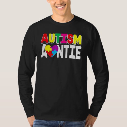 Autism Awareness Proud Autism Auntie Heart Puzzle  T_Shirt