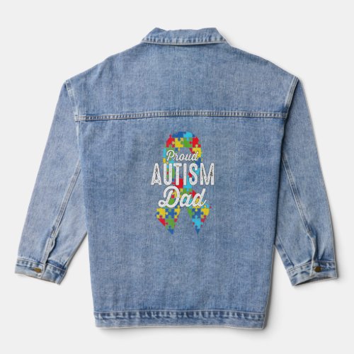Autism Awareness Proud Autism Dad Ribbon Puzzle Fa Denim Jacket