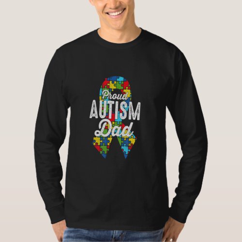 Autism Awareness Proud Autism Dad Ribbon Puzzle Fa T_Shirt