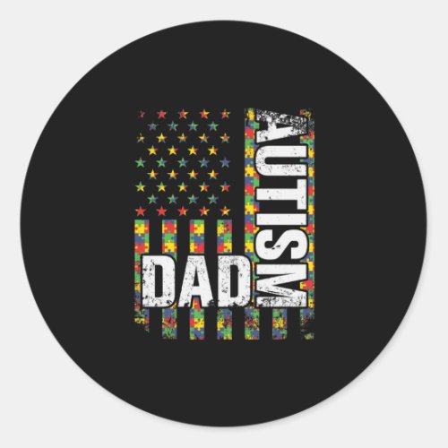 Autism Awareness Proud Autism Dad Vintage US Flag Classic Round Sticker