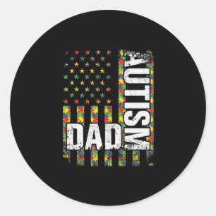 Autism Awareness Proud Autism Dad Vintage US Flag. Classic Round Sticker