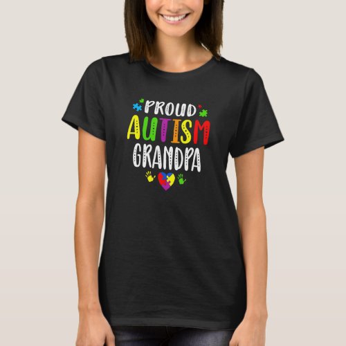 Autism Awareness Proud Autism Grandpa Hand Heart P T_Shirt