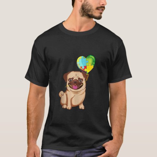 Autism Awareness Pug Puppy Dog Puzzles Heart Ballo T-Shirt