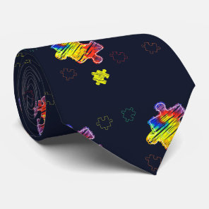 Autism Awareness Purple Yellow Puzzles Neck Tie