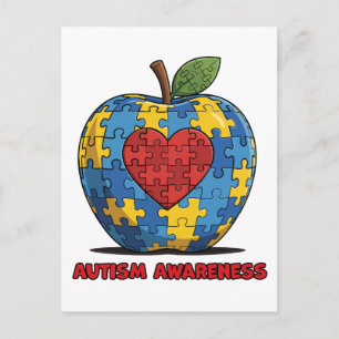 Autism Awareness Puzzle Apple Heart Postcard