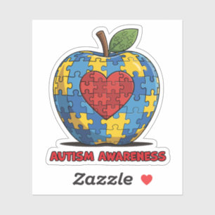 Autism Awareness Puzzle Apple Heart Sticker